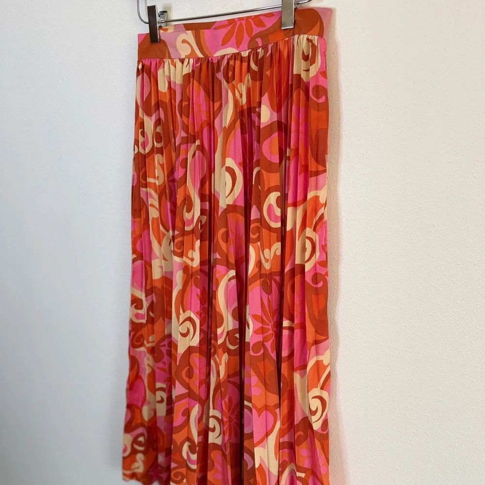 NWT ASOS DESIGN Pleated Midi Skirt Retro Floral Pink Orange US 4